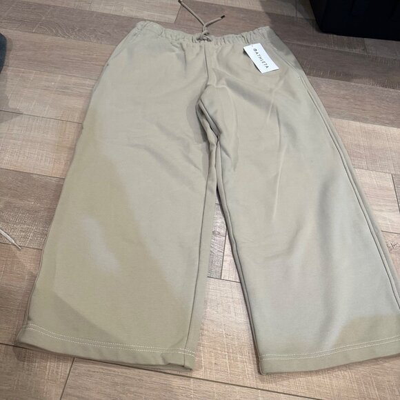 ATHLETA WOMENS TAN WIDE LEG PANTS HEAVY WEIGTH TERRY LARGE NEW - Picture 2 of 10